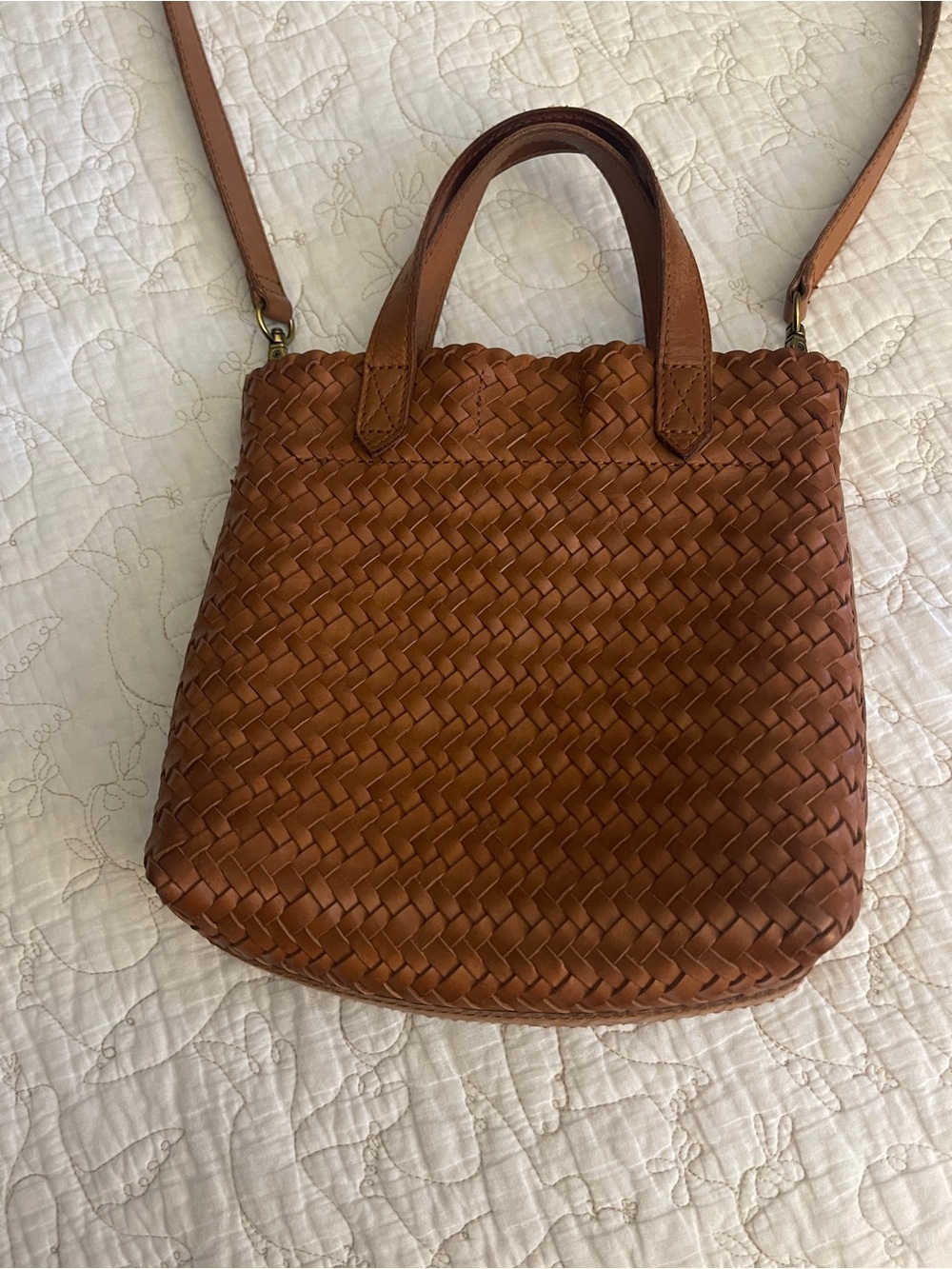 Madewell Small Transport Woven Leather Crossbody Tote Cognac - Picture 4 of 11